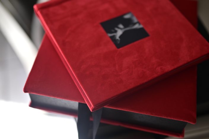 Red velvet book with boudoir photos